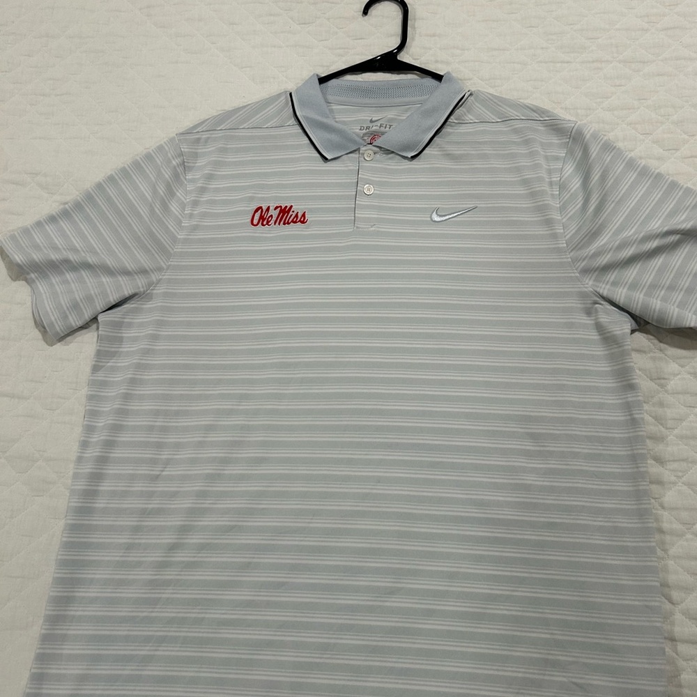 Nike Light Gray Striped Polo Shirt with Ole Miss logo